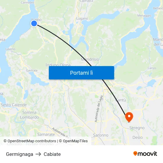 Germignaga to Cabiate map