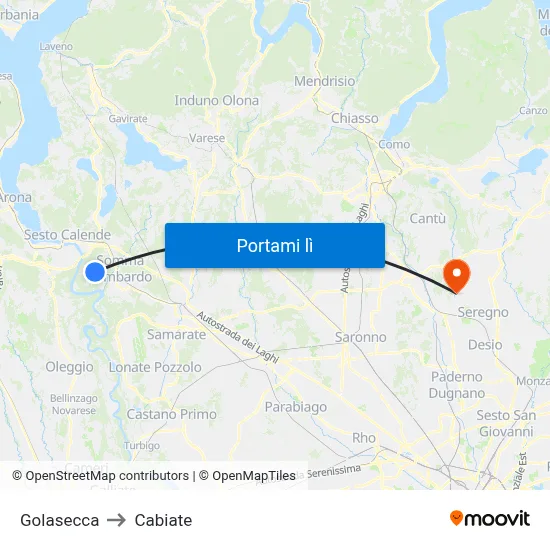 Golasecca to Cabiate map