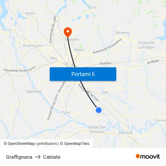 Graffignana to Cabiate map
