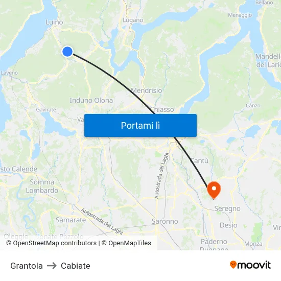 Grantola to Cabiate map