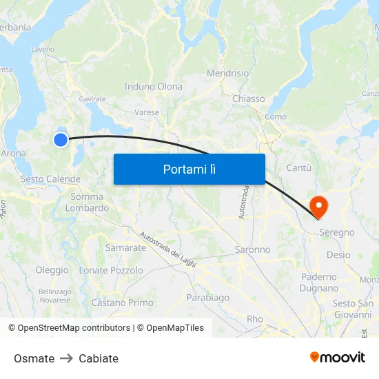 Osmate to Cabiate map