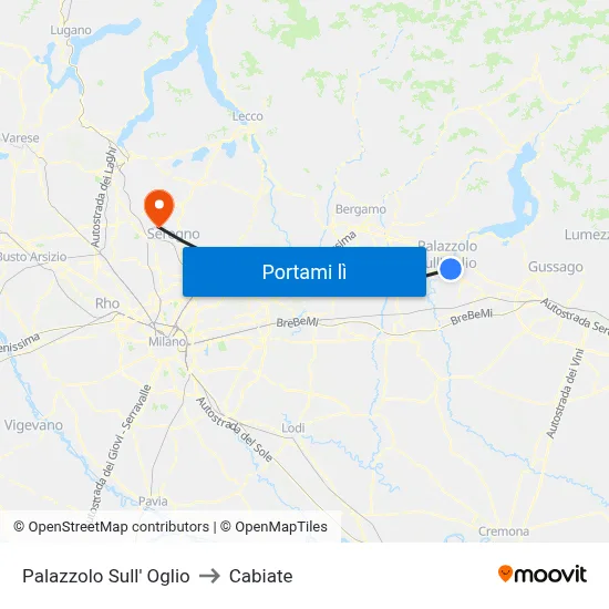 Palazzolo Sull' Oglio to Cabiate map