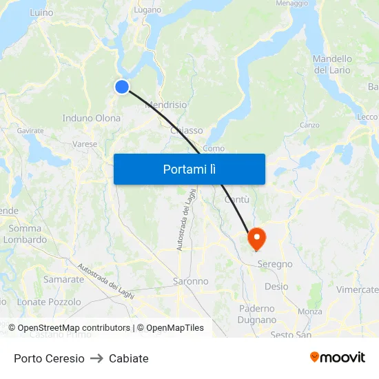 Porto Ceresio to Cabiate map