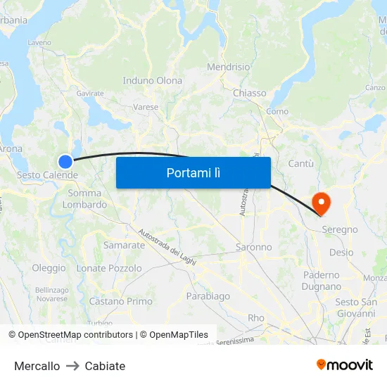 Mercallo to Cabiate map