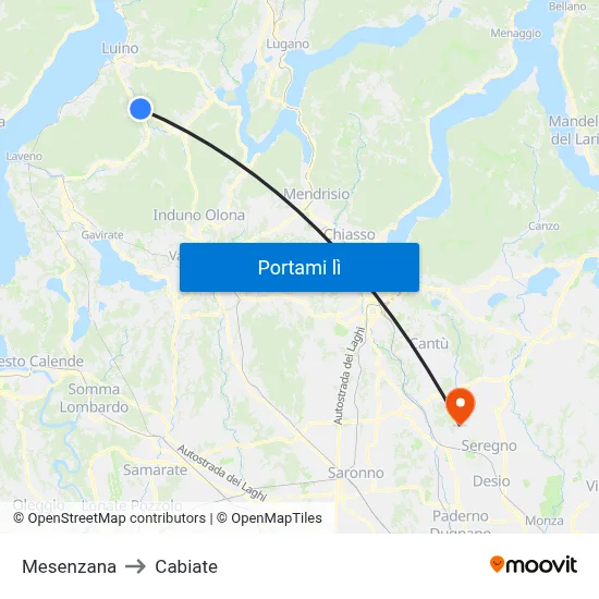 Mesenzana to Cabiate map