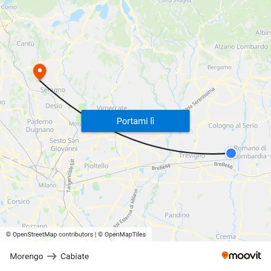 Morengo to Cabiate map