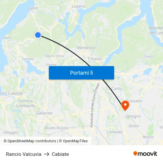 Rancio Valcuvia to Cabiate map