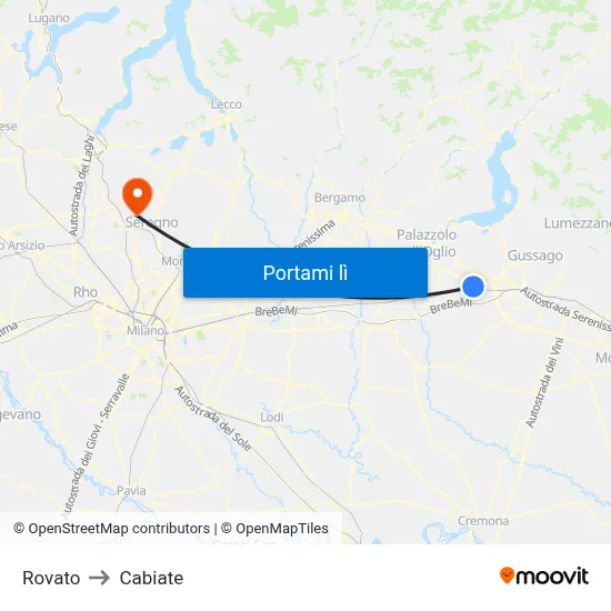 Rovato to Cabiate map