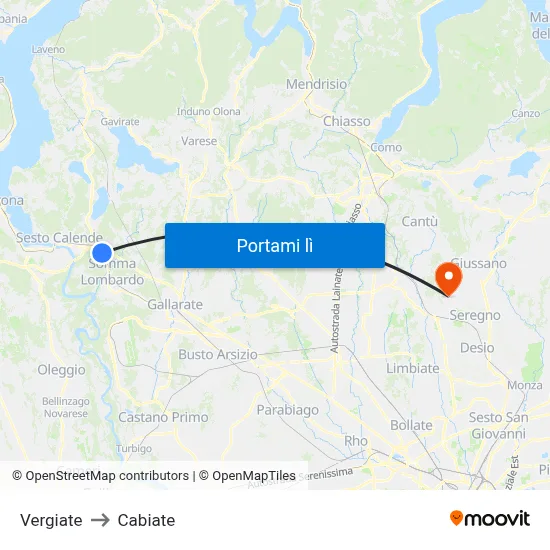 Vergiate to Cabiate map