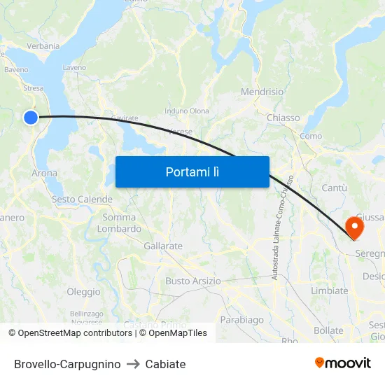 Brovello-Carpugnino to Cabiate map
