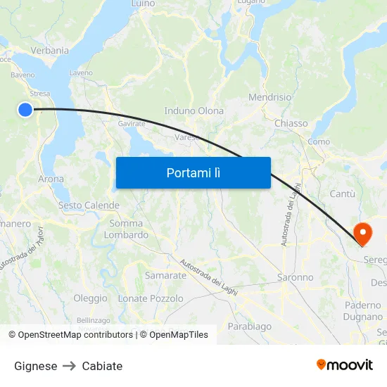 Gignese to Cabiate map