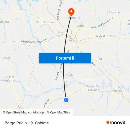 Borgo Priolo to Cabiate map