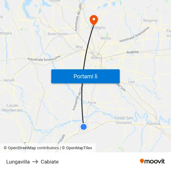 Lungavilla to Cabiate map