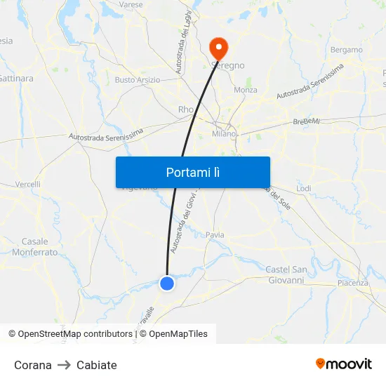Corana to Cabiate map
