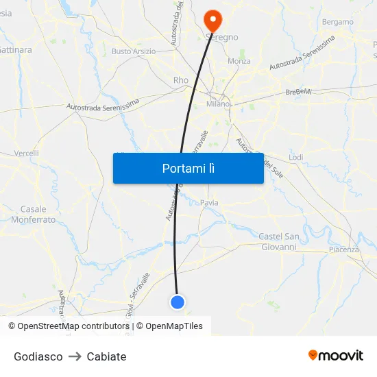 Godiasco to Cabiate map