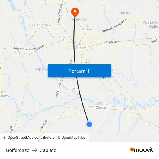 Golferenzo to Cabiate map