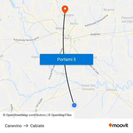 Canevino to Cabiate map
