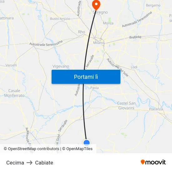 Cecima to Cabiate map
