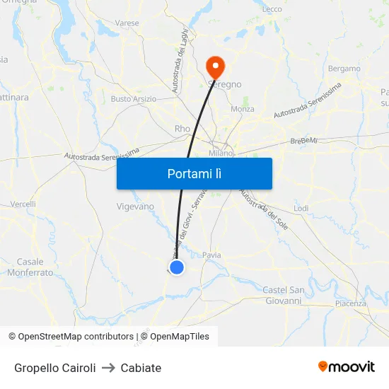 Gropello Cairoli to Cabiate map