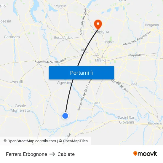 Ferrera Erbognone to Cabiate map