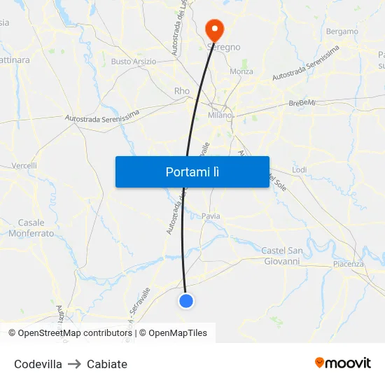 Codevilla to Cabiate map