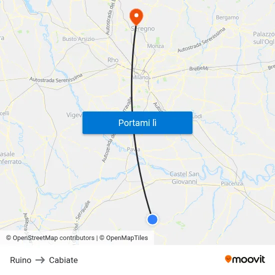 Ruino to Cabiate map