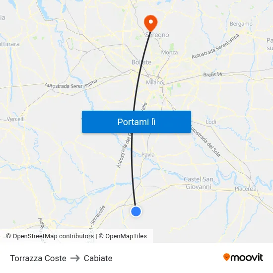 Torrazza Coste to Cabiate map