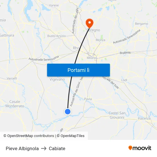 Pieve Albignola to Cabiate map