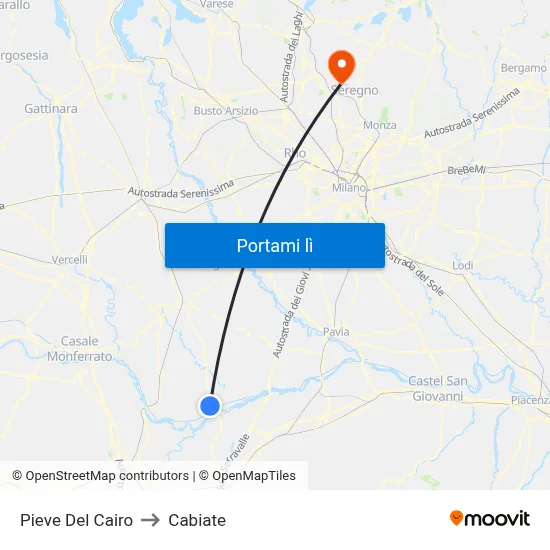 Pieve Del Cairo to Cabiate map