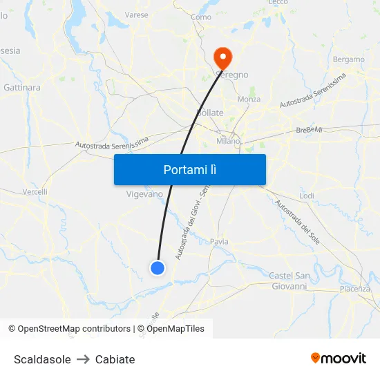 Scaldasole to Cabiate map