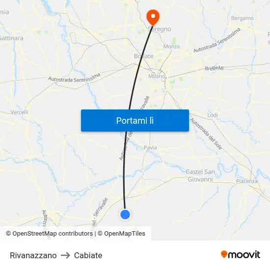 Rivanazzano to Cabiate map