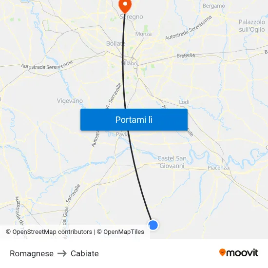 Romagnese to Cabiate map