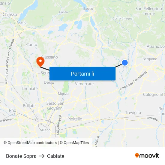 Bonate Sopra to Cabiate map