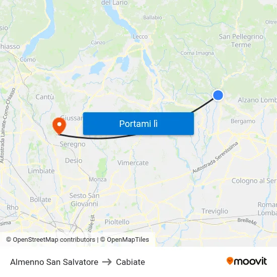 Almenno San Salvatore to Cabiate map