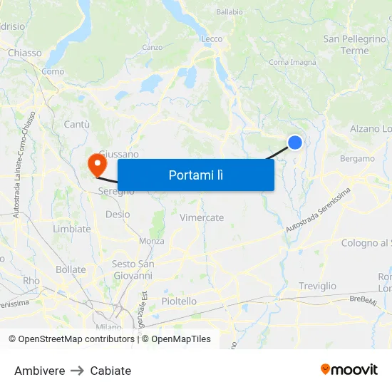 Ambivere to Cabiate map