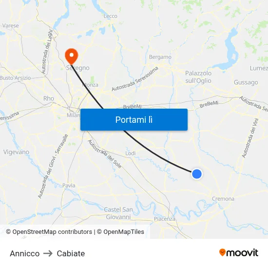 Annicco to Cabiate map