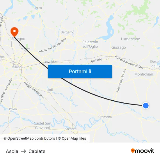 Asola to Cabiate map