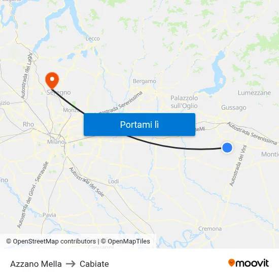 Azzano Mella to Cabiate map
