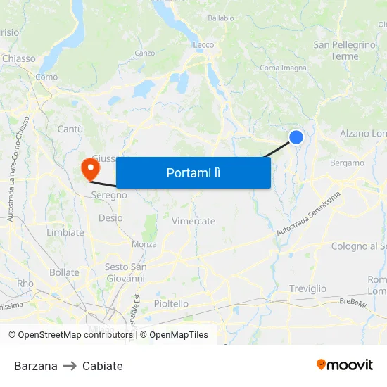 Barzana to Cabiate map