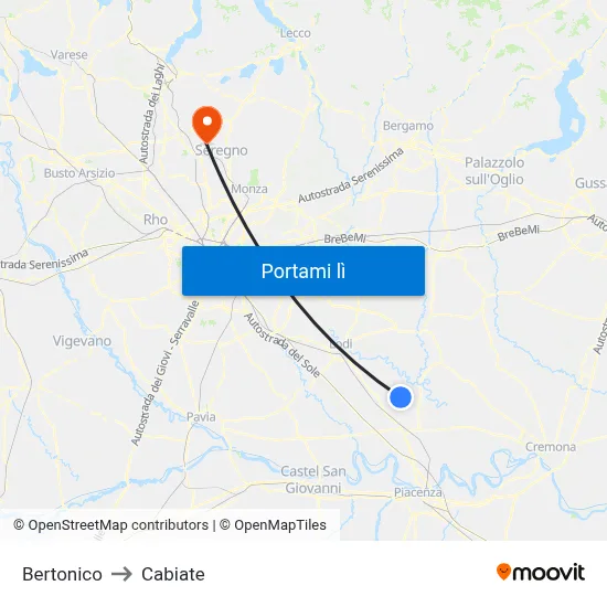 Bertonico to Cabiate map