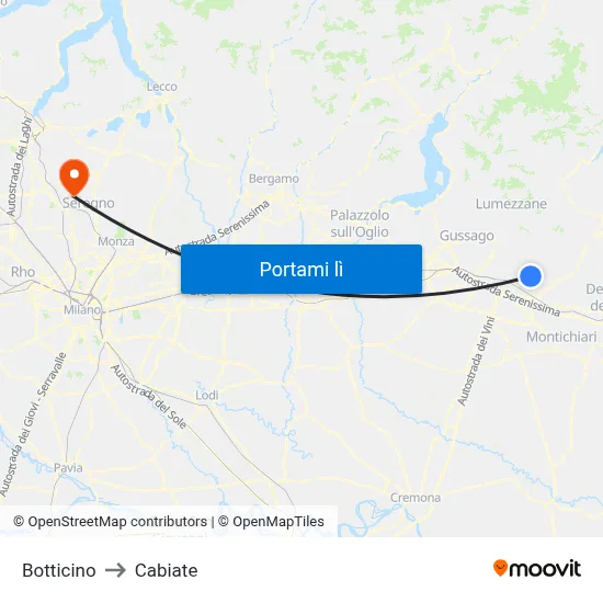 Botticino to Cabiate map