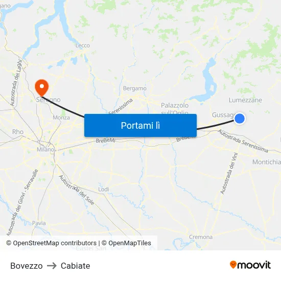 Bovezzo to Cabiate map