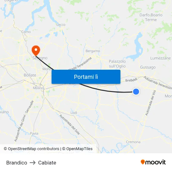 Brandico to Cabiate map