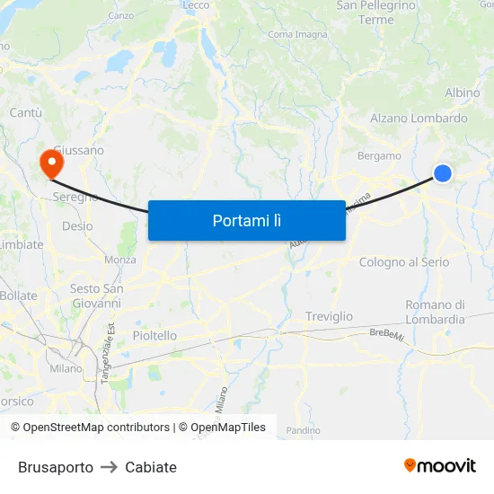 Brusaporto to Cabiate map