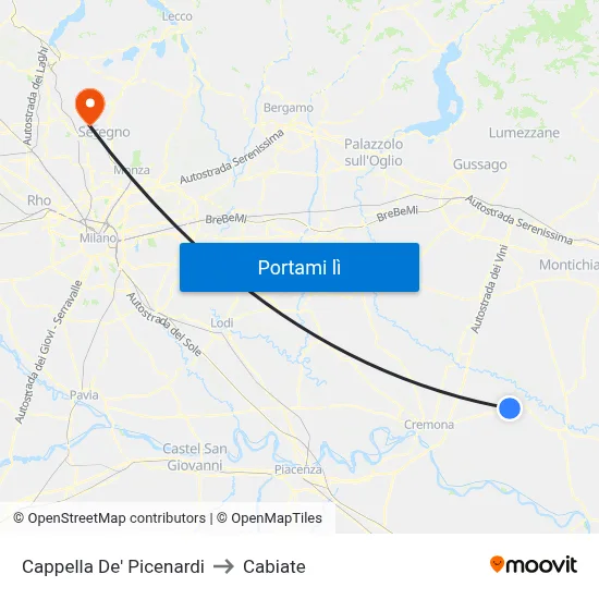 Cappella De' Picenardi to Cabiate map