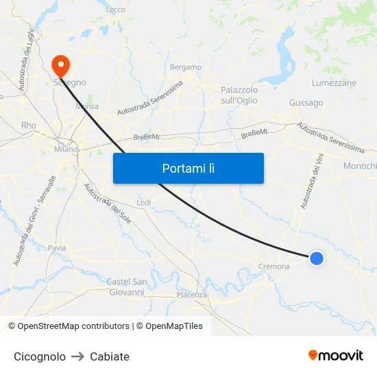 Cicognolo to Cabiate map