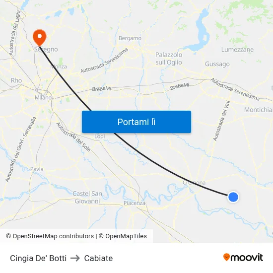 Cingia De' Botti to Cabiate map