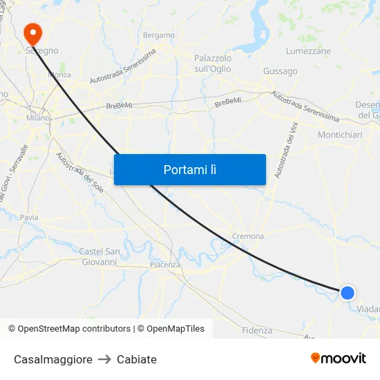 Casalmaggiore to Cabiate map