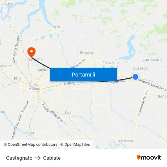 Castegnato to Cabiate map