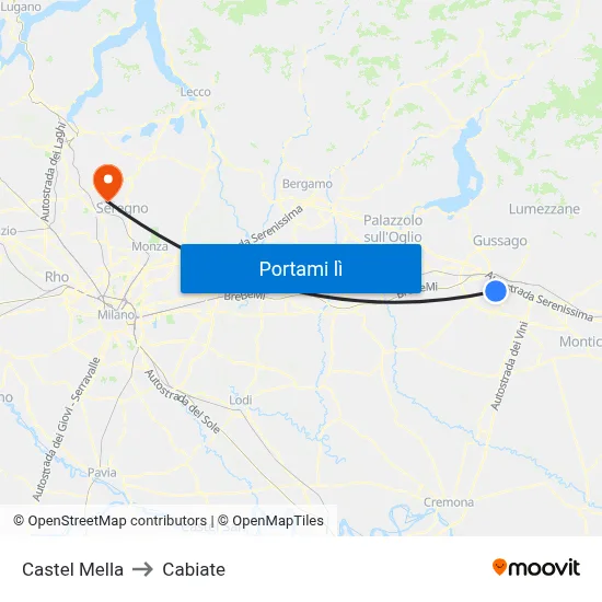 Castel Mella to Cabiate map